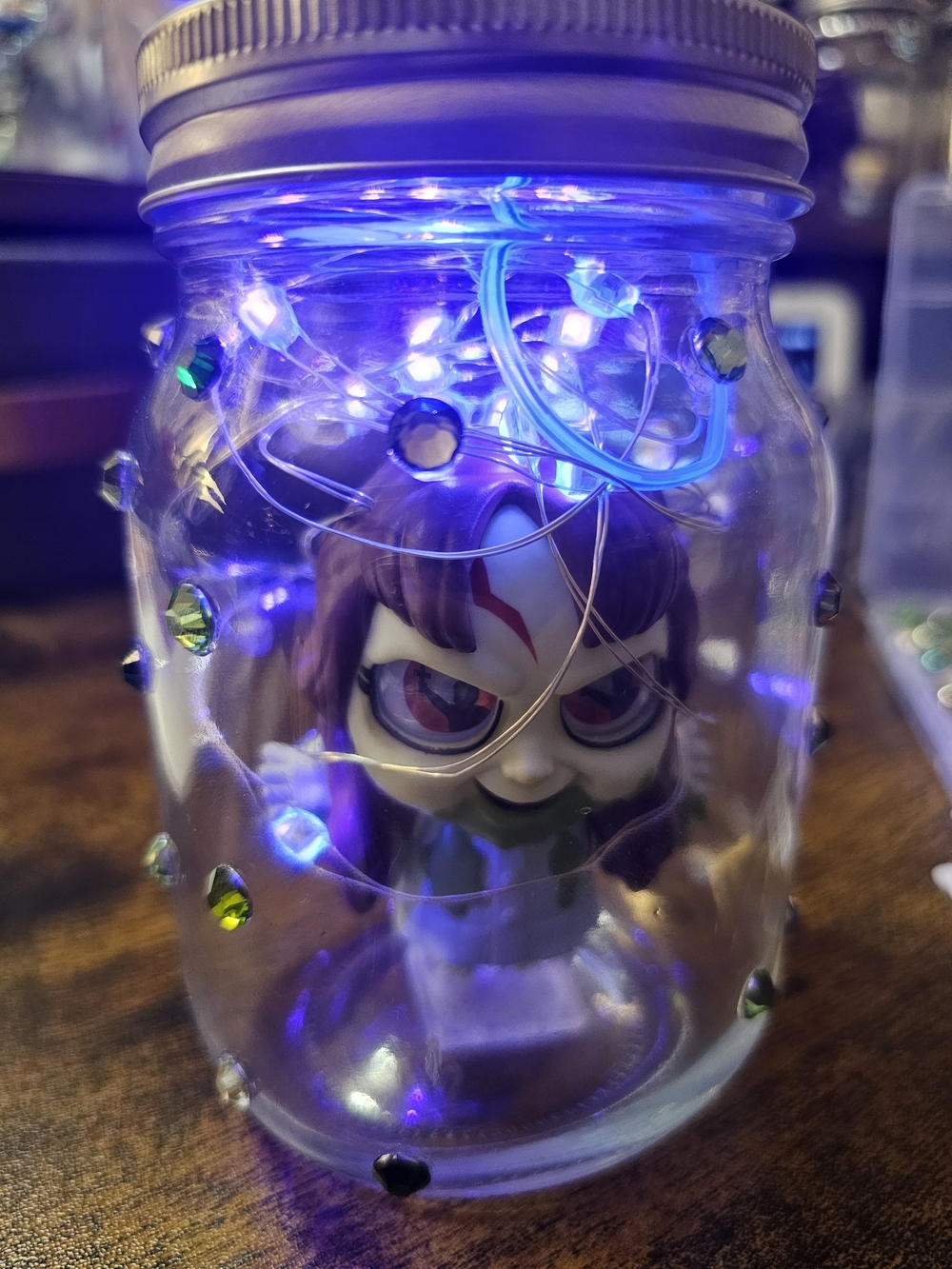 Black Light LED Fairy Light Jar with Collectible Figure Displayed - Picture 8 of 15